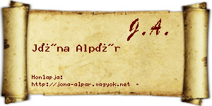 Jóna Alpár névjegykártya